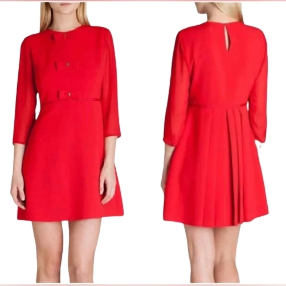 𝅺TED BAKER Red Finna Bow Detail Mini Dress Women's Size  Ted 0/ US 2 - Picture 9 of 15